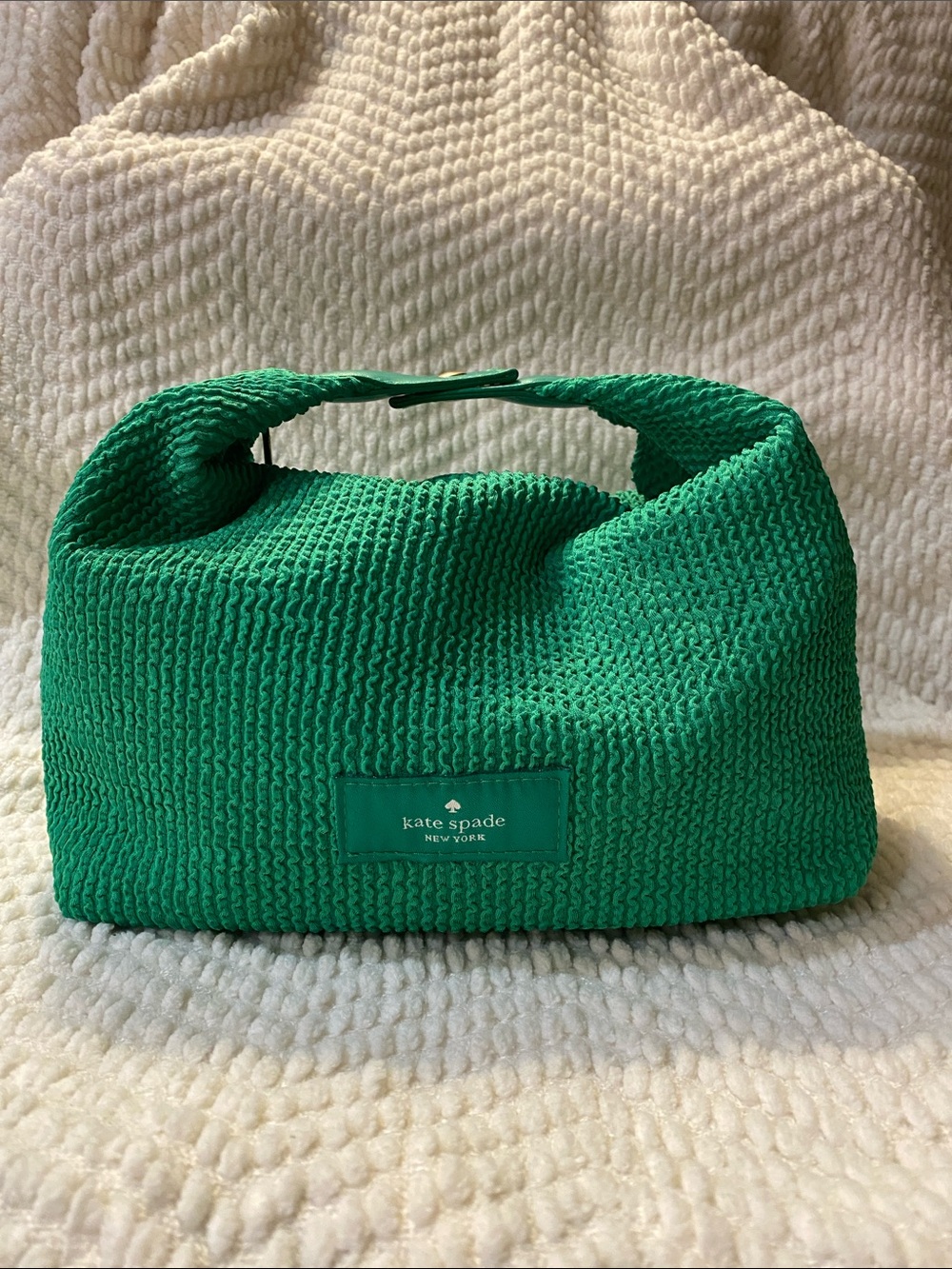 kate spade Green Woven Top-Handle Cosmetic Bag
